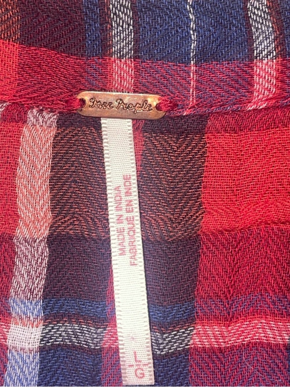 Free People “Magical” plaid button down embroidered shirt. Size large GUC - Picture 7 of 8